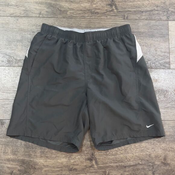 Vintage Y2K Nike Swim Gray Tag Trunks Shorts Spellout Lined - Men's Size Large - Picture 1 of 6